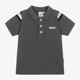 BOSS-Boys Grey Cotton Piqué Polo Top | Childrensalon Outlet