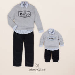 BOSS-Boys Grey Logo Knit Jumper | Childrensalon Outlet