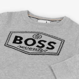 BOSS-Boys Grey Logo Knit Jumper | Childrensalon Outlet