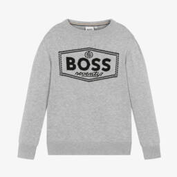 BOSS-Boys Grey Logo Knit Jumper | Childrensalon Outlet