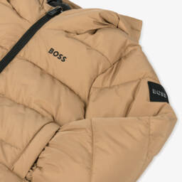 BOSS-Бежевая куртка-пуховик с капюшоном для мальчиков | Childrensalon Outlet