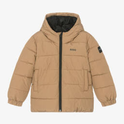 BOSS-Бежевая куртка-пуховик с капюшоном для мальчиков | Childrensalon Outlet