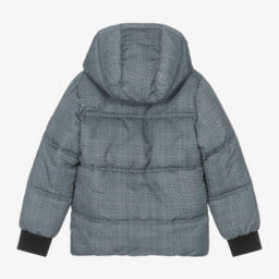 BOSS-Серая куртка-пуховик в клетку для мальчиков | Childrensalon Outlet