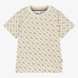 BOSS-Boys Ivory Cotton Logo Tee | Childrensalon Outlet