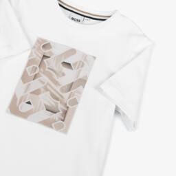 BOSS-Boys Ivory Cotton Logo Tee | Childrensalon Outlet