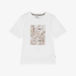BOSS-Boys Ivory Cotton Logo Tee | Childrensalon Outlet