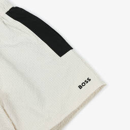 BOSS-Boys Ivory Textured Swim Shorts | Childrensalon Outlet