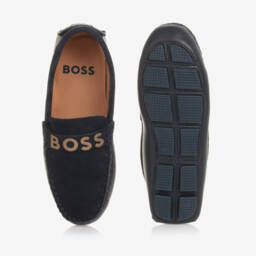 BOSS-Boys Leather Navy Loafers | Childrensalon Outlet