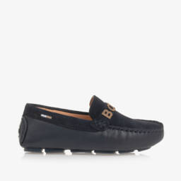 BOSS-Boys Leather Navy Loafers | Childrensalon Outlet