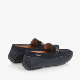 BOSS-Boys Leather Navy Loafers | Childrensalon Outlet