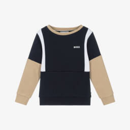 BOSS-Синий и бежевый хлопковый свитшот для мальчиков | Childrensalon Outlet