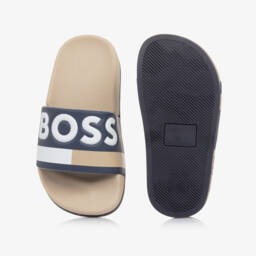 BOSS-Boys Navy & Beige Slide Sandals | Childrensalon Outlet