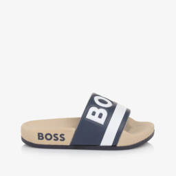 BOSS-Boys Navy & Beige Slide Sandals | Childrensalon Outlet