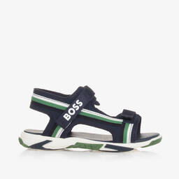 BOSS-Boys Navy Blue Canvas Velcro Sandals | Childrensalon Outlet