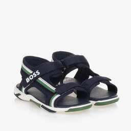 BOSS-Boys Navy Blue Canvas Velcro Sandals | Childrensalon Outlet