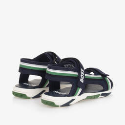 BOSS-Boys Navy Blue Canvas Velcro Sandals | Childrensalon Outlet