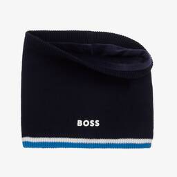 BOSS-Boys Navy Blue Cotton Knit Snood | Childrensalon Outlet