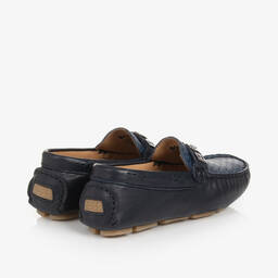 BOSS-Boys Navy Blue Leather Moccasins | Childrensalon Outlet