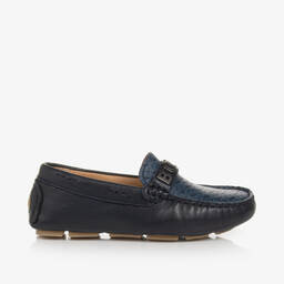 BOSS-Boys Navy Blue Leather Moccasins | Childrensalon Outlet