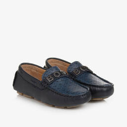 BOSS-Boys Navy Blue Leather Moccasins | Childrensalon Outlet
