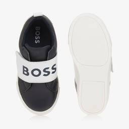 بوس-حذاء رياضي بشريط لاصق جلد لون كحلي للأولاد | Childrensalon Outlet