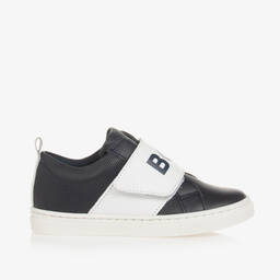 بوس-حذاء رياضي بشريط لاصق جلد لون كحلي للأولاد | Childrensalon Outlet