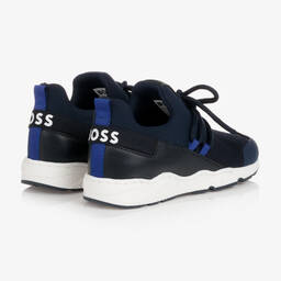 BOSS-Boys Navy Blue Logo Trainers | Childrensalon Outlet