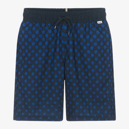BOSS-Boys Navy Blue Monogram Swim Shorts | Childrensalon Outlet