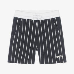 BOSS-Boys Navy Blue Striped Cotton Shorts | Childrensalon Outlet