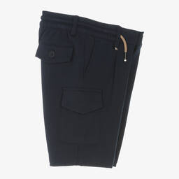 BOSS-Boys Navy Blue Viscose Cargo Shorts | Childrensalon Outlet