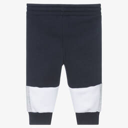 BOSS-Boys Navy Blue & White Cotton Joggers | Childrensalon Outlet