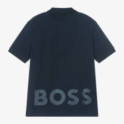 BOSS-Boys Navy Bold Logo Cotton Polo | Childrensalon Outlet