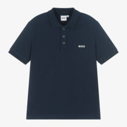 BOSS-Boys Navy Bold Logo Cotton Polo | Childrensalon Outlet