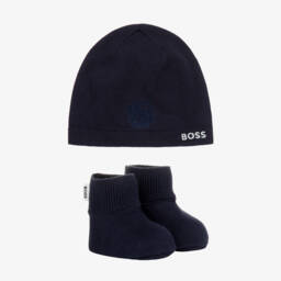 BOSS-Синяя шапочка и пинетки из хлопка для малышей | Childrensalon Outlet