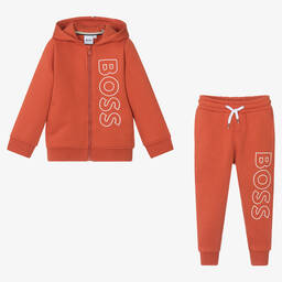BOSS-Boys Orange Hooded Tracksuit | Childrensalon Outlet