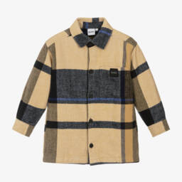 BOSS-Boys Plaid Beige Cotton Shirt | Childrensalon Outlet
