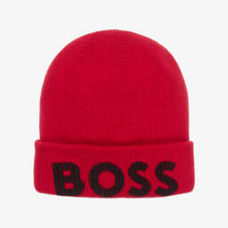 BOSS-Boys Red Cotton Knit Beanie | Childrensalon Outlet