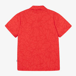 BOSS-Boys Red Cotton Leaf Print Shirt | Childrensalon Outlet