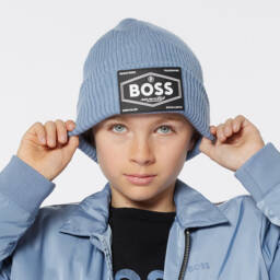 BOSS-Boys Ribbed Blue Knit Hat | Childrensalon Outlet