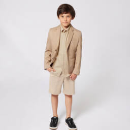 BOSS-Boys Sand-Hued Linen Tie Shorts | Childrensalon Outlet