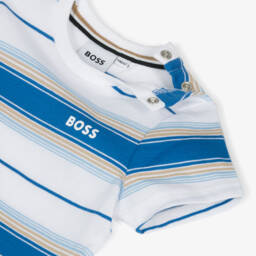 BOSS-تيشيرت قطن مخطط أزرق سماوي للأولاد | Childrensalon Outlet