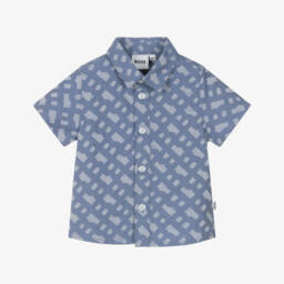 BOSS-قميص قطني مزين بشعار للأولاد بلون السماء | Childrensalon Outlet