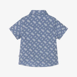 BOSS-قميص قطني مزين بشعار للأولاد بلون السماء | Childrensalon Outlet