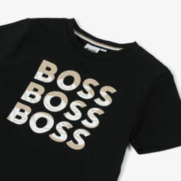 BOSS-تي شيرت قطني أسود أنيق للأولاد | Childrensalon Outlet
