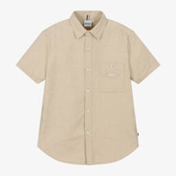 BOSS-Мягкая бежевая рубашка из льняной смеси для мальчиков | Childrensalon Outlet
