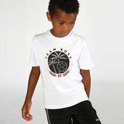 BOSS-Спортивная белая хлопковая футболка для мальчиков | Childrensalon Outlet