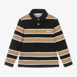 BOSS-Boys Striped Cotton Long Sleeve Polo | Childrensalon Outlet