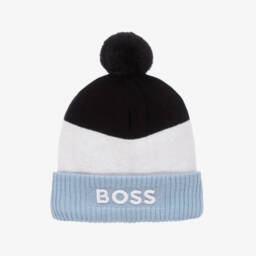 BOSS-Boys Striped Knitted Pom-Pom Hat | Childrensalon Outlet