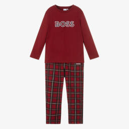 BOSS-Boys Tartan Cotton Sleepwear Set | Childrensalon Outlet