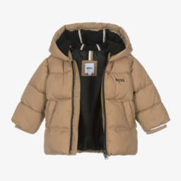 BOSS-Boys Taupe Hooded Down Jacket | Childrensalon Outlet